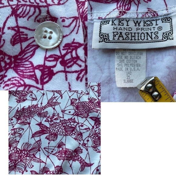Key West Hand Print Fashions Cardigan Jacket White Pink XLarge Koi Fish Rare - Picture 7 of 10